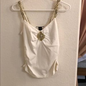 White tank top with gold embellished straps
